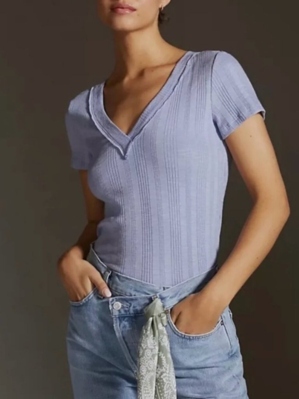 NWOT Anthropologie Pilcro Women’s Double-V Tee size L